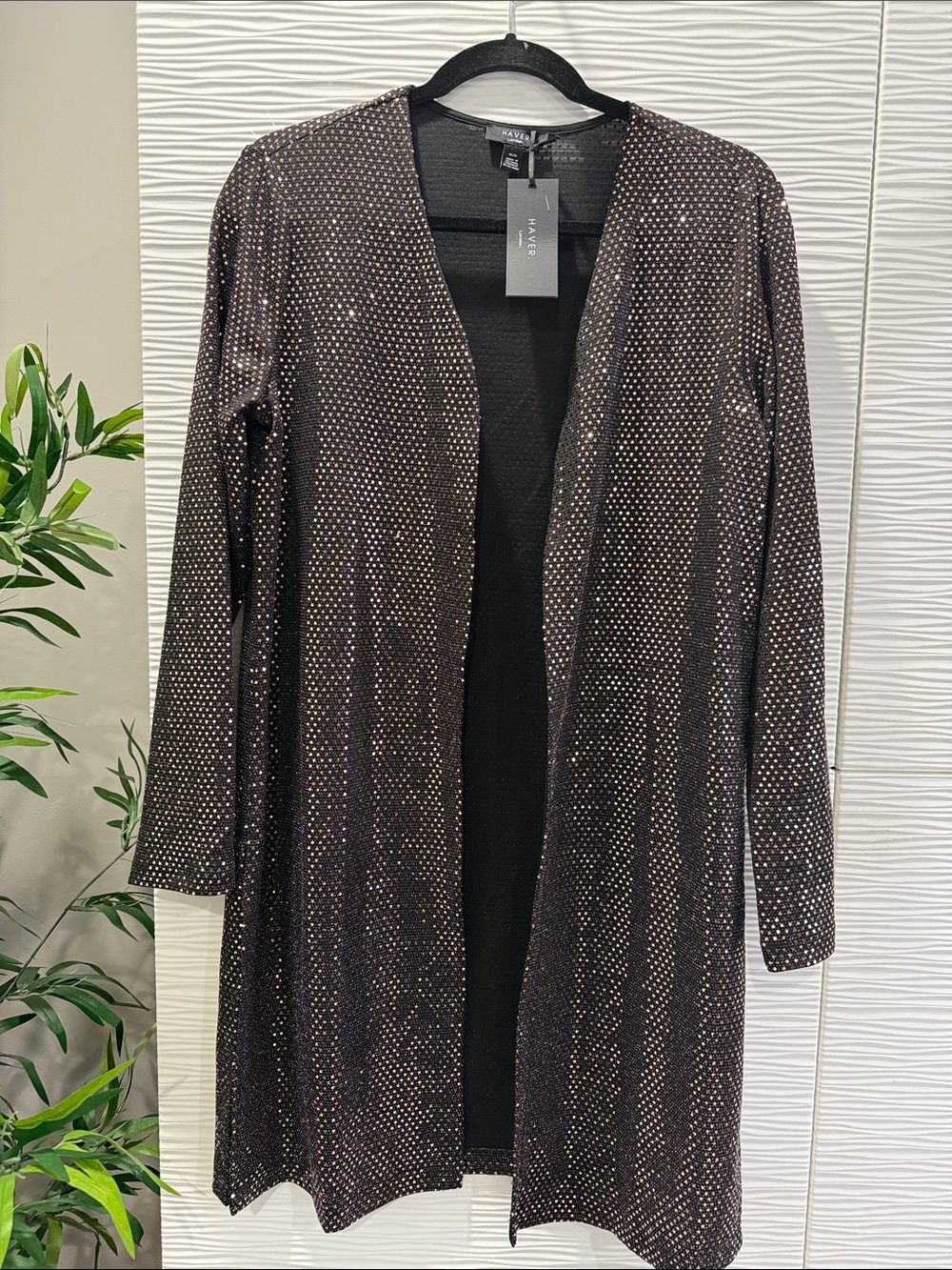 HAVER London Black Knit Top with Embellished Trim
